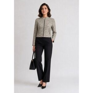 Theory Knit Full Zip Moto Blazer Jacket Womens Small Grey Raw Hem Pockets